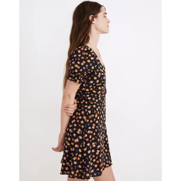 Madewell Smock-Sleeve Button-Front Mini Dress Happy Hibiscus Preppy Boho Sz 2 - Picture 12 of 12